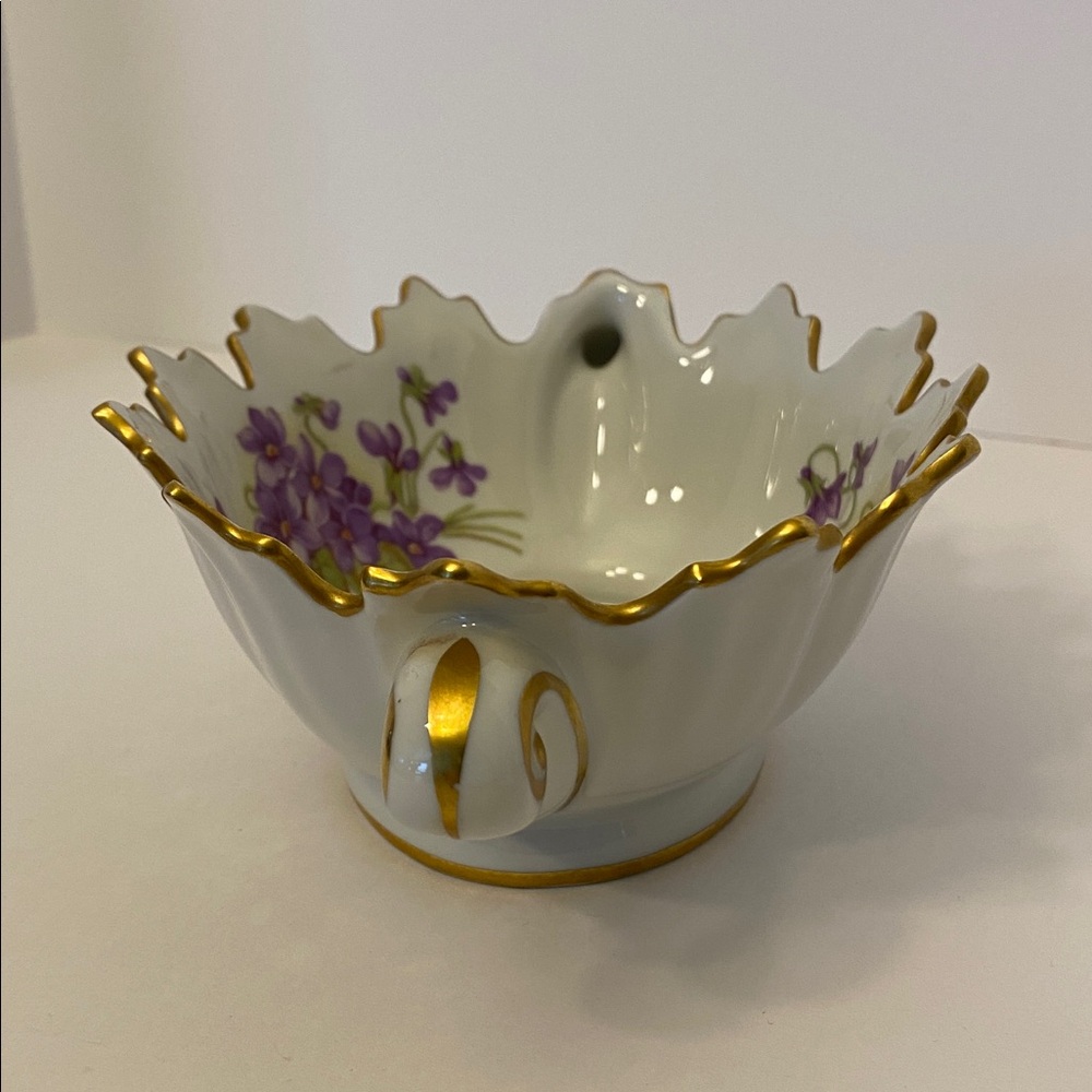 Vintage Limoges France Dish Candy Trinket Porcelain Violets Floral Gold Gilt Rim - Picture 7 of 16